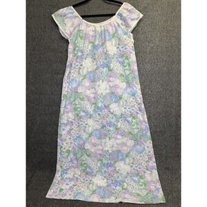 Floral Nightgown Gown Womens Large Multicolor Short Sleeve Scoop Neck Lace